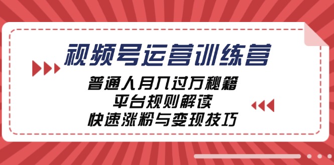 视频号运营训练营：普通人月入过万秘籍，平台规则解读，快速涨粉与变现-爱找项目网