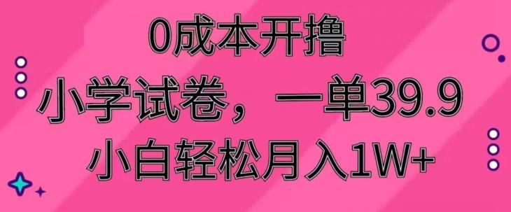 0成本开撸，小学试卷，一单39.9，小白轻松月入1W+-爱找项目网
