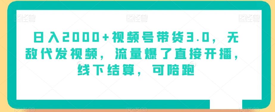 日入2000+视频号带货3.0，无敌代发视频，流量爆了直接开播，线下结算，可陪跑-爱找项目网