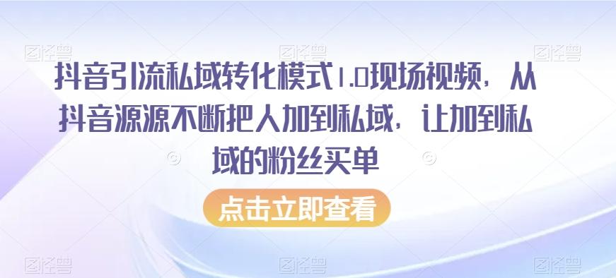 抖音引流私域转化模式1.0现场视频，从抖音源源不断把人加到私域，让加到私域的粉丝买单-爱找项目网