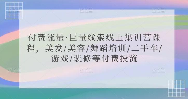 付费流量·巨量线索线上集训营课程，美发/美容/舞蹈培训/二手车/游戏/装修等付费投流-爱找项目网