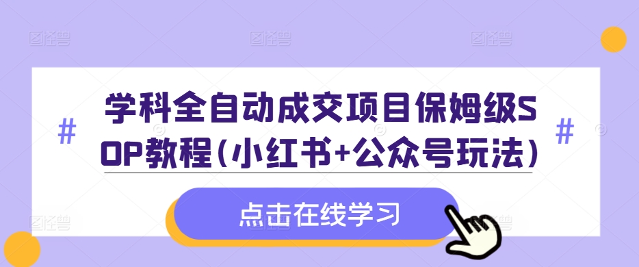 学科全自动成交项目保姆级SOP教程(小红书+公众号玩法)含资料-爱找项目网