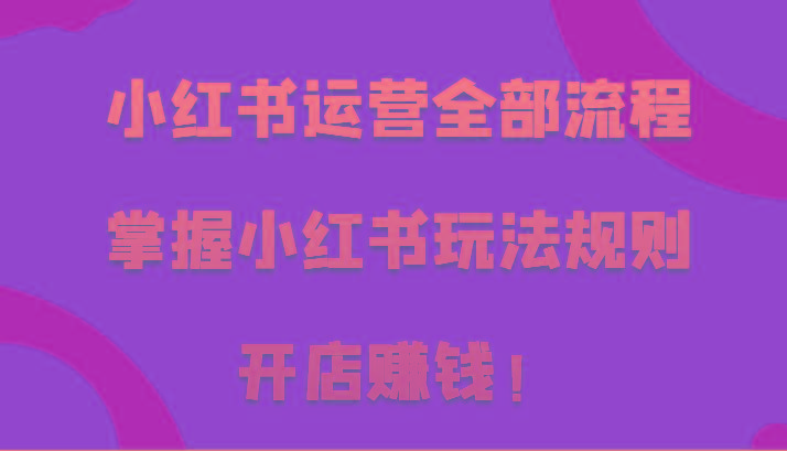 小红书运营全部流程，掌握小红书玩法规则，开店赚钱！-爱找项目网