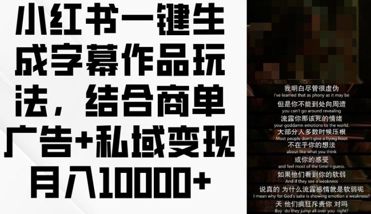 小红书一键生成字幕作品玩法，结合商单广告+私域变现月入1w+【揭秘】-爱找项目网