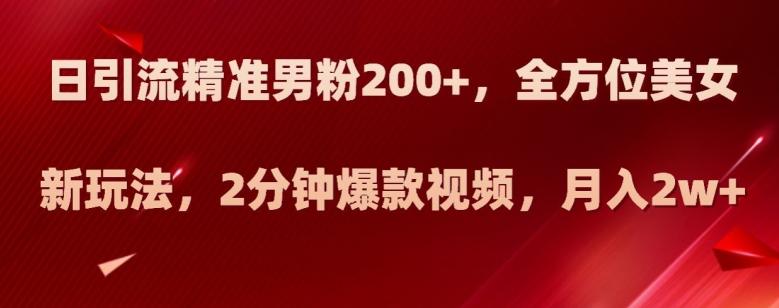 日引流精准男粉200+，全方位美女新玩法，2分钟爆款视频，月入2w+【揭秘】-爱找项目网