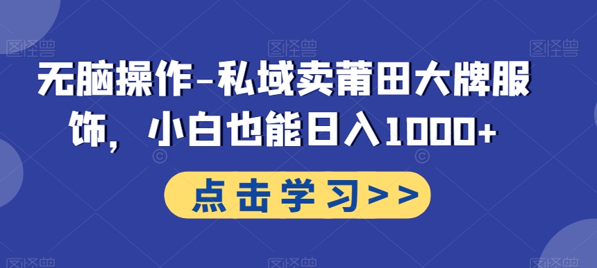 无脑操作-私域卖莆田大牌服饰，小白也能日入1000+-爱找项目网