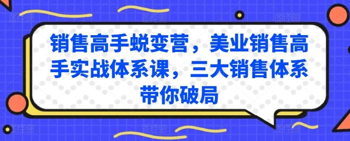 销售高手蜕变营，美业销售高手实战体系课，三大销售体系带你破局-爱找项目网