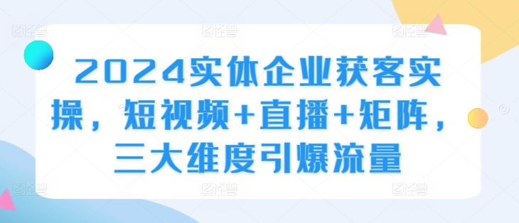 2024实体企业获客实操，短视频+直播+矩阵，三大维度引爆流量-爱找项目网
