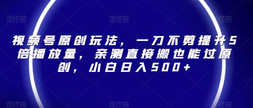 视频号原创玩法，一刀不剪提升5倍播放量，亲测直接搬也能过原创，小白日入500+【揭秘】-爱找项目网