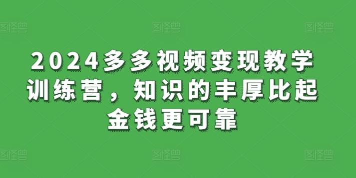 2024多多视频变现教学训练营，知识的丰厚比起金钱更可靠-爱找项目网