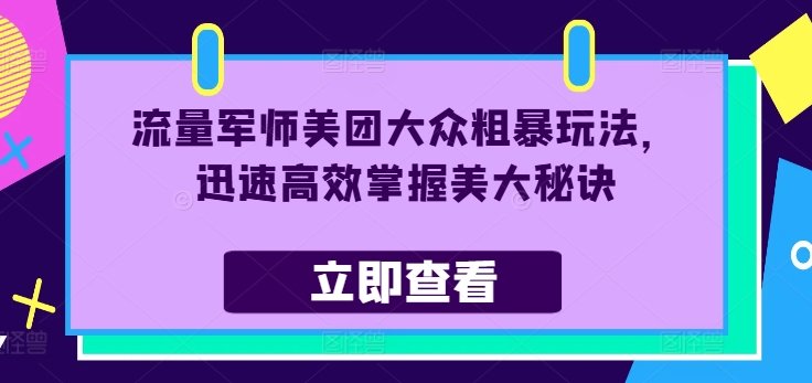 流量军师美团大众粗暴玩法，迅速高效掌握美大秘诀-爱找项目网
