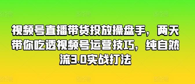 视频号直播带货投放操盘手，两天带你吃透视频号运营技巧，纯自然流3.0实战打法-爱找项目网