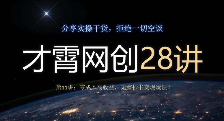 才霄网创28讲第11讲：零成本高收益，无脑抄书变现玩法！-爱找项目网
