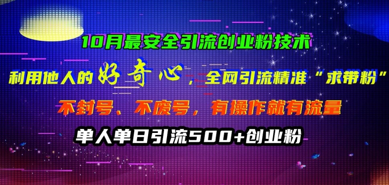 10月最安全引流创业粉技术，利用他人的好奇心全网引流精准“求带粉”不封号、不废号【揭秘】-爱找项目网