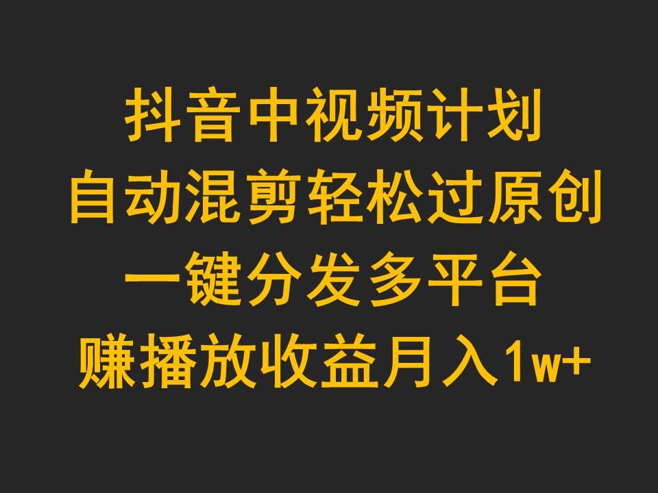 (9825期)抖音中视频计划，自动混剪轻松过原创，一键分发多平台赚播放收益，月入1w+-爱找项目网