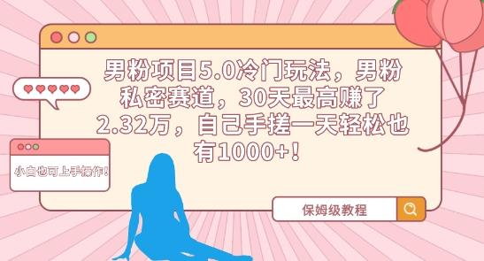 男粉项目5.0冷门玩法，男粉私密赛道，30天最高赚了2.32万，自己手搓一天轻松也有1000+【揭秘】-爱找项目网