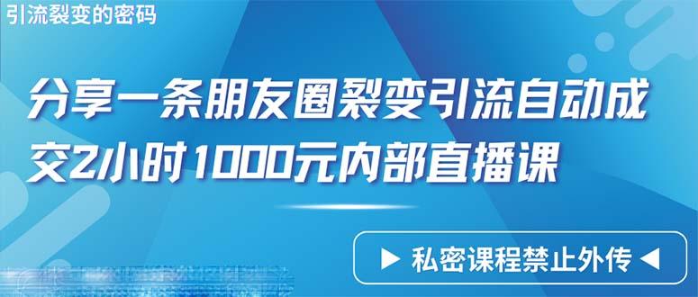 (9850期)仅靠分享一条朋友圈裂变引流自动成交2小时1000内部直播课程-爱找项目网
