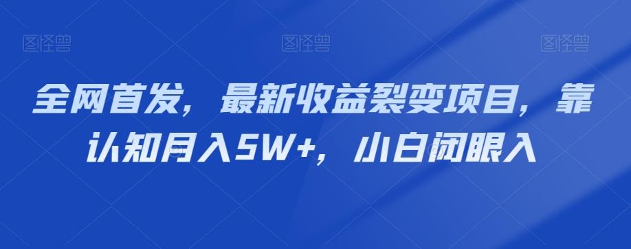 全网首发，最新收益裂变项目，靠认知月入5W+，小白闭眼入-爱找项目网