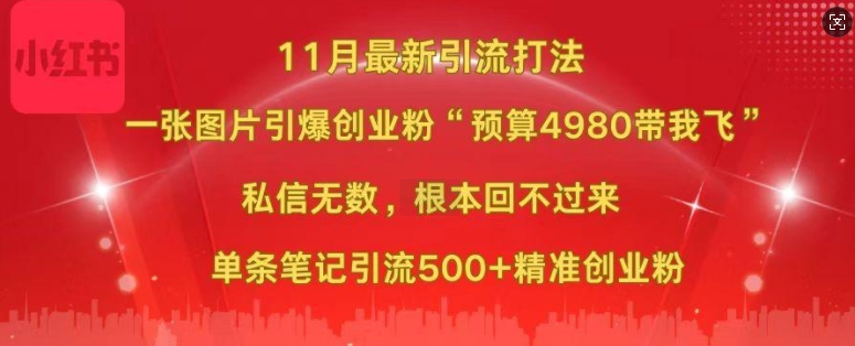 小红书11月最新图片打粉，一张图片引爆创业粉，“预算4980带我飞”，单条引流500+精准创业粉-爱找项目网