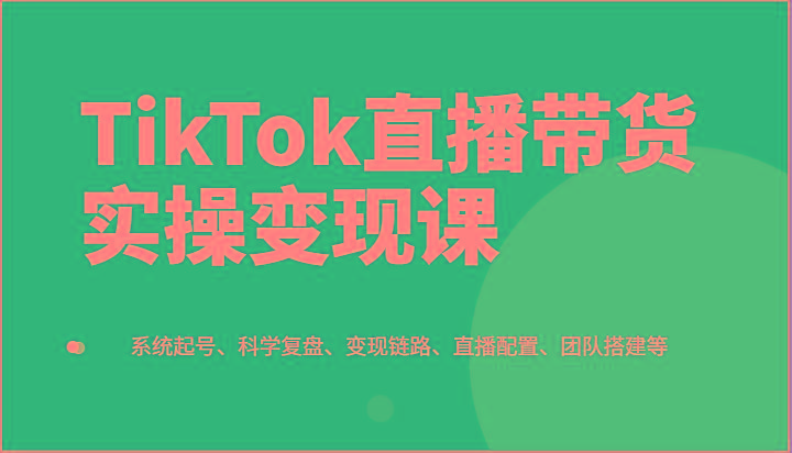 TikTok直播带货实操变现课：系统起号、科学复盘、变现链路、直播配置、团队搭建等-爱找项目网