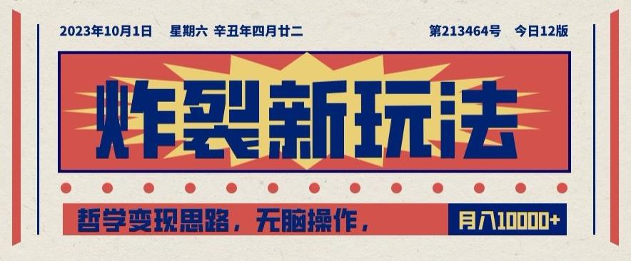 炸裂新玩法，哲学变现思路，无脑操作，只靠单人月入10000+【揭秘】-爱找项目网