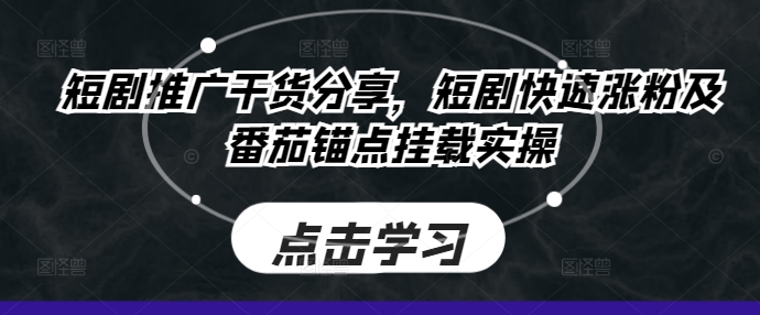 短剧推广干货分享，短剧快速涨粉及番茄锚点挂载实操-爱找项目网