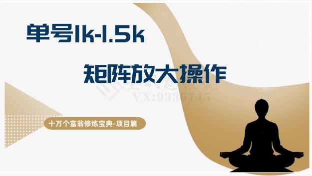十万个富翁修炼宝典15.单号1k-1.5k，矩阵放大操作-爱找项目网