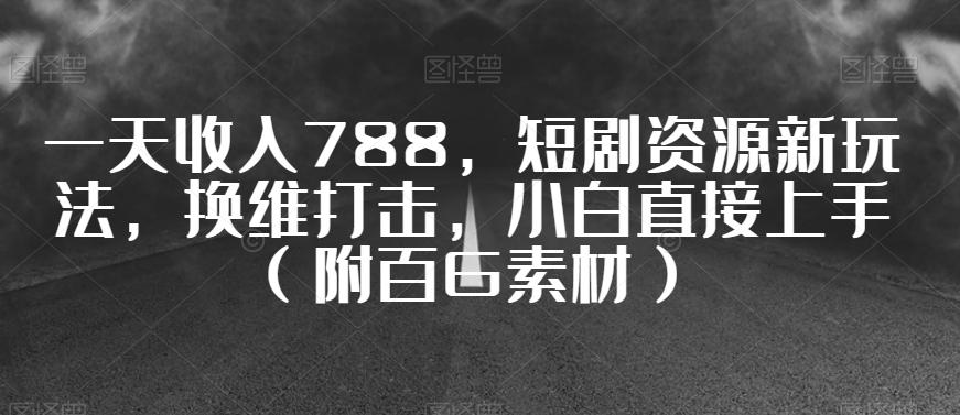 一天收入788，短剧资源新玩法，换维打击，小白直接上手（附百G素材）【揭秘】-爱找项目网