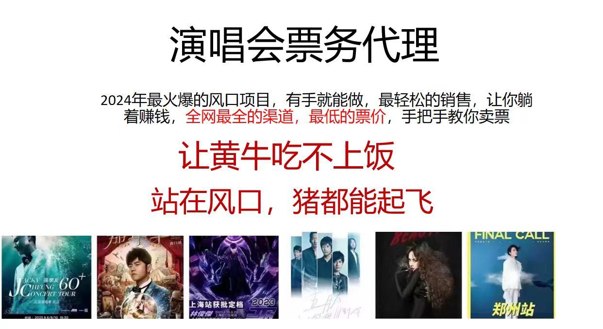 演唱会2024票务代理，全网最低的票价，手把手教你卖票，日入2000+-爱找项目网