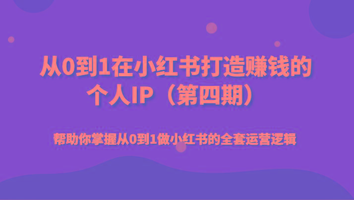 从0到1在小红书打造赚钱的个人IP(第四期)帮助你掌握从0到1做小红书的全套运营逻辑-爱找项目网
