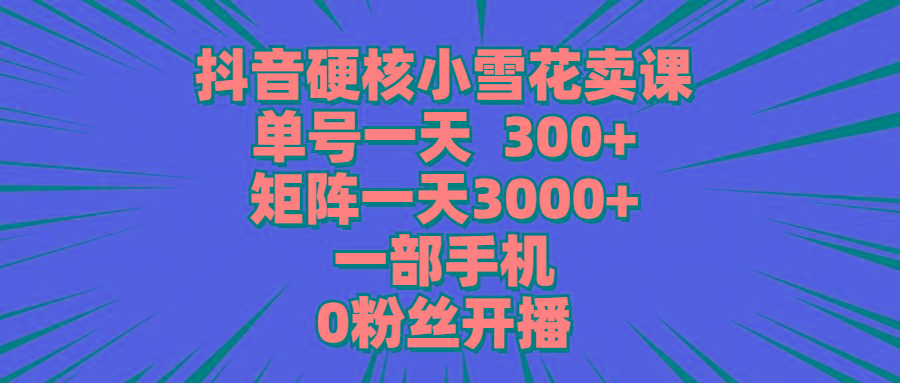 (9551期)抖音硬核小雪花卖课，单号一天300+，矩阵一天3000+，一部手机0粉丝开播-爱找项目网